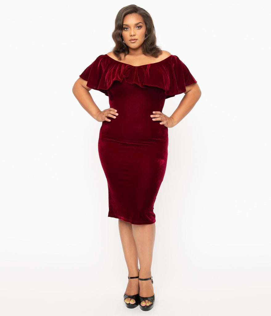 Burgundy Red Velvet Sophia Wiggle Dress